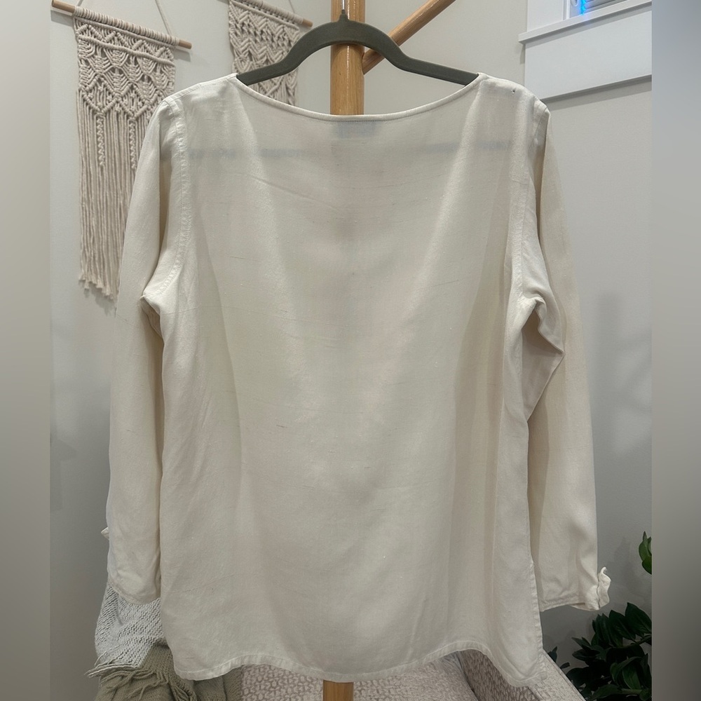 Yves Saint Laurent Variation Ivory Silk Blouse Vintage Long Sleeve Top, M - Picture 7 of 7
